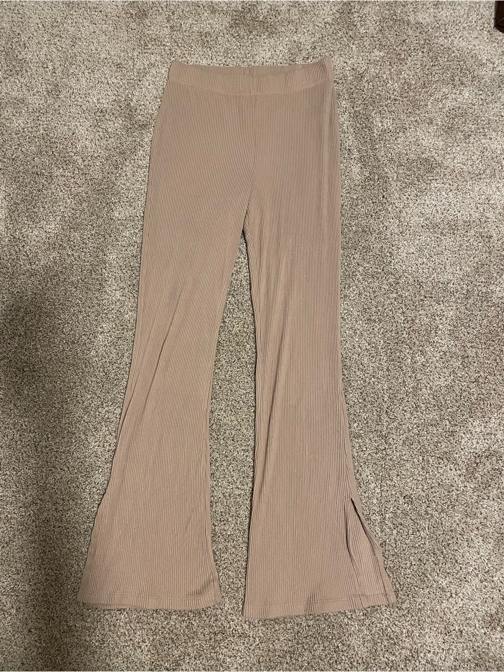 No Boundaries Ribbed Flare Pants - Light Mauve